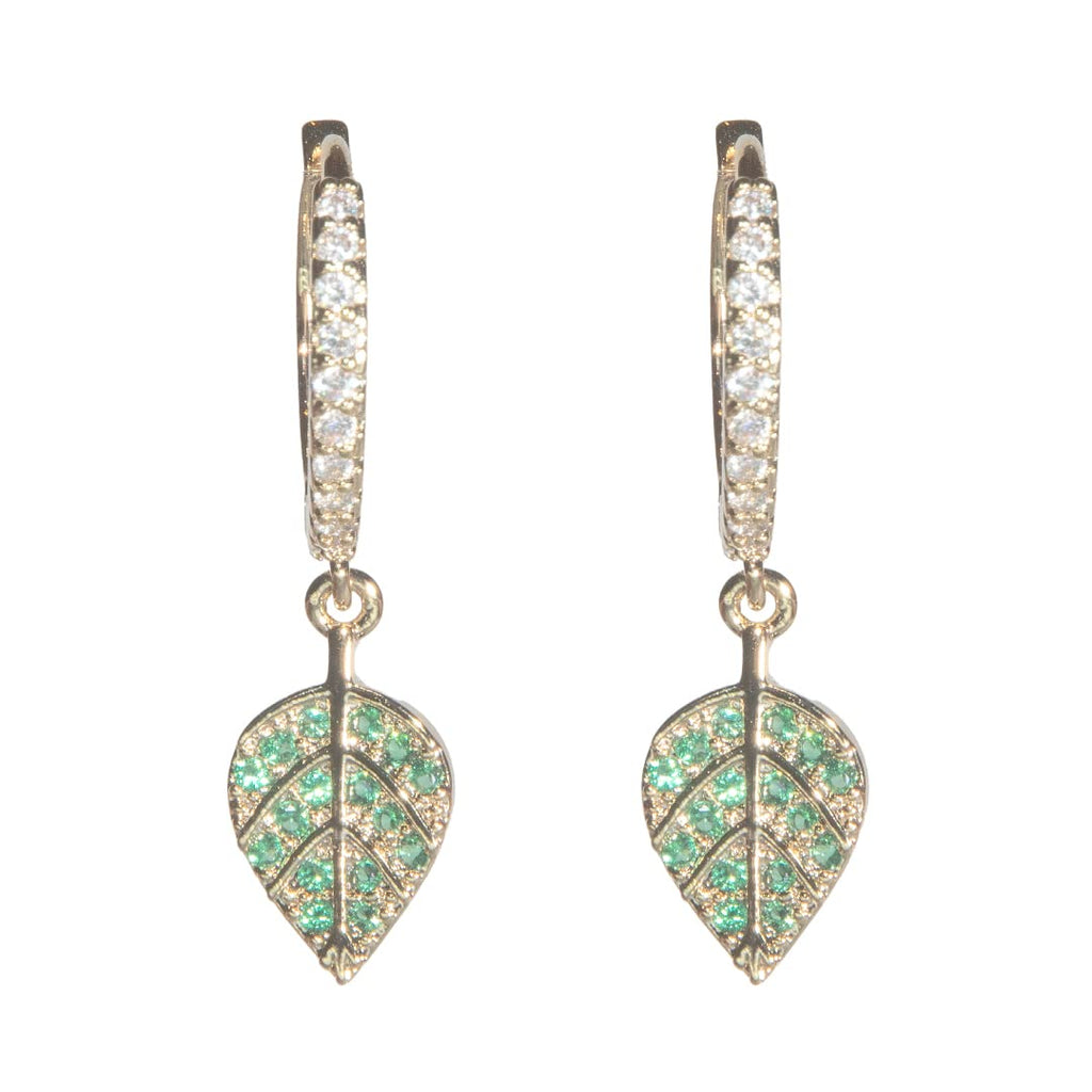 Arracadas Hojas con Zirconia Verde Aleah Jewelry