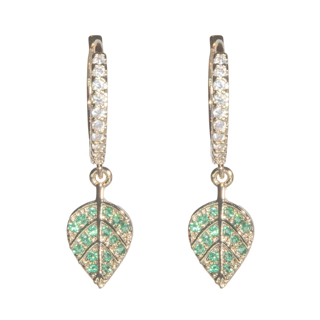 Arracadas Hojas con Zirconia Verde Aleah Jewelry