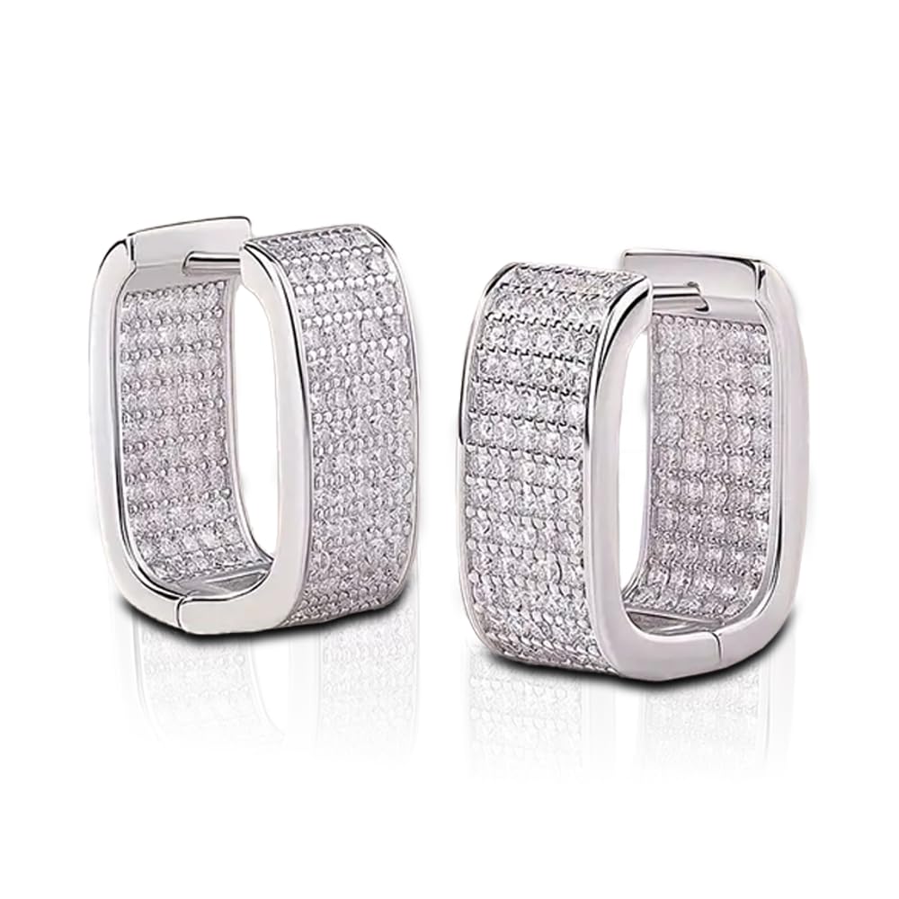 Arracadas Cuadradas Oro Blanco con Zirconia Aleah Jewelry