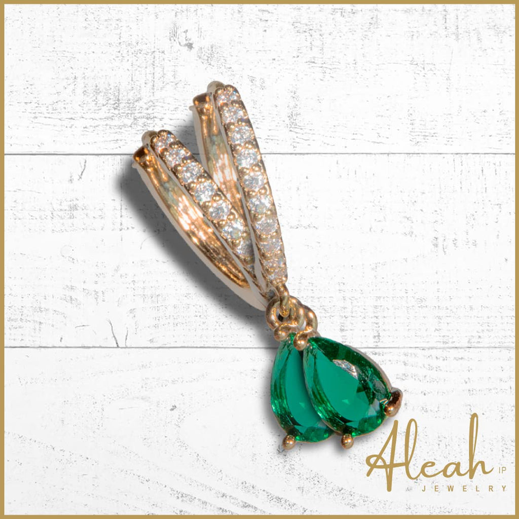 Arracadas Gota Verde con Zirconias Aleah Jewelry vista 4