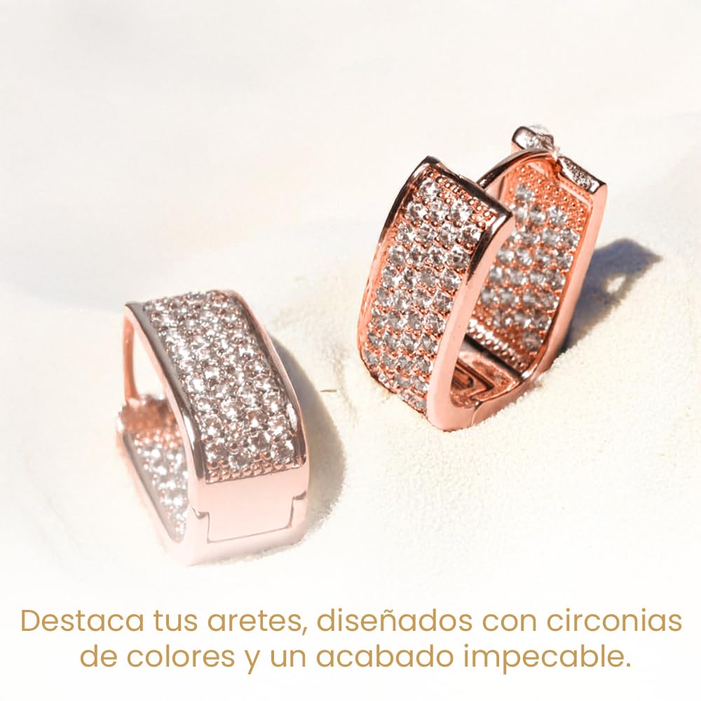 Arracadas Cuadradas Oro Rosa con Zirconia Aleah Jewelry vista 5