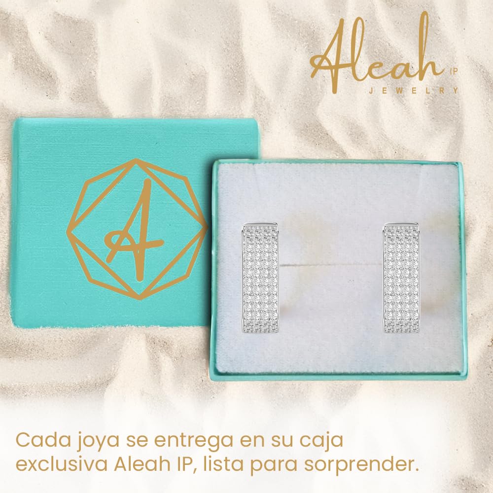Arracadas Cuadradas Oro Blanco con Zirconia Aleah Jewelry vista 5
