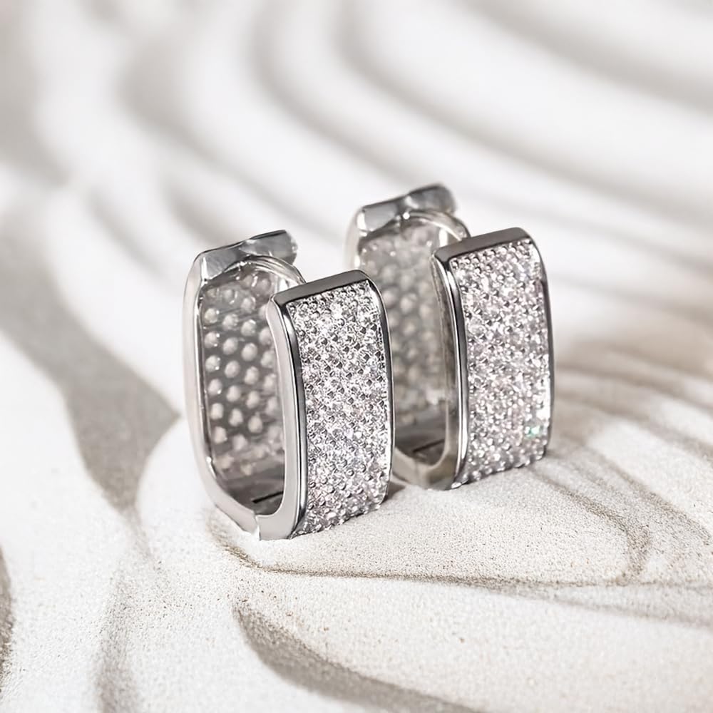 Arracadas Cuadradas Oro Blanco con Zirconia Aleah Jewelry vista 2