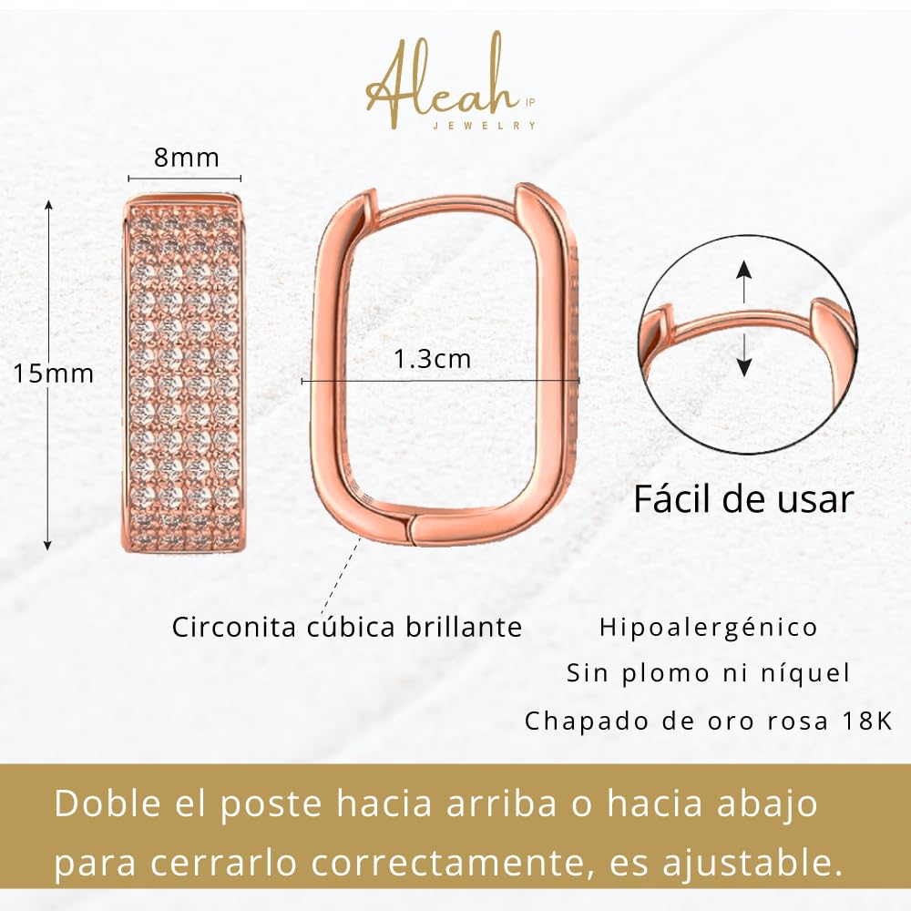 Arracadas Cuadradas Oro Rosa con Zirconia Aleah Jewelry vista 9