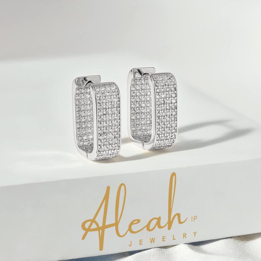 Arracadas Cuadradas Oro Blanco con Zirconia Aleah Jewelry vista 6