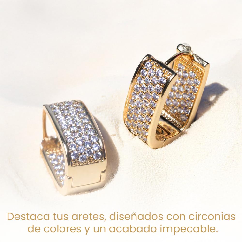 Arracadas Cuadradas Doradas con Zirconia Aleah Jewelry vista 5