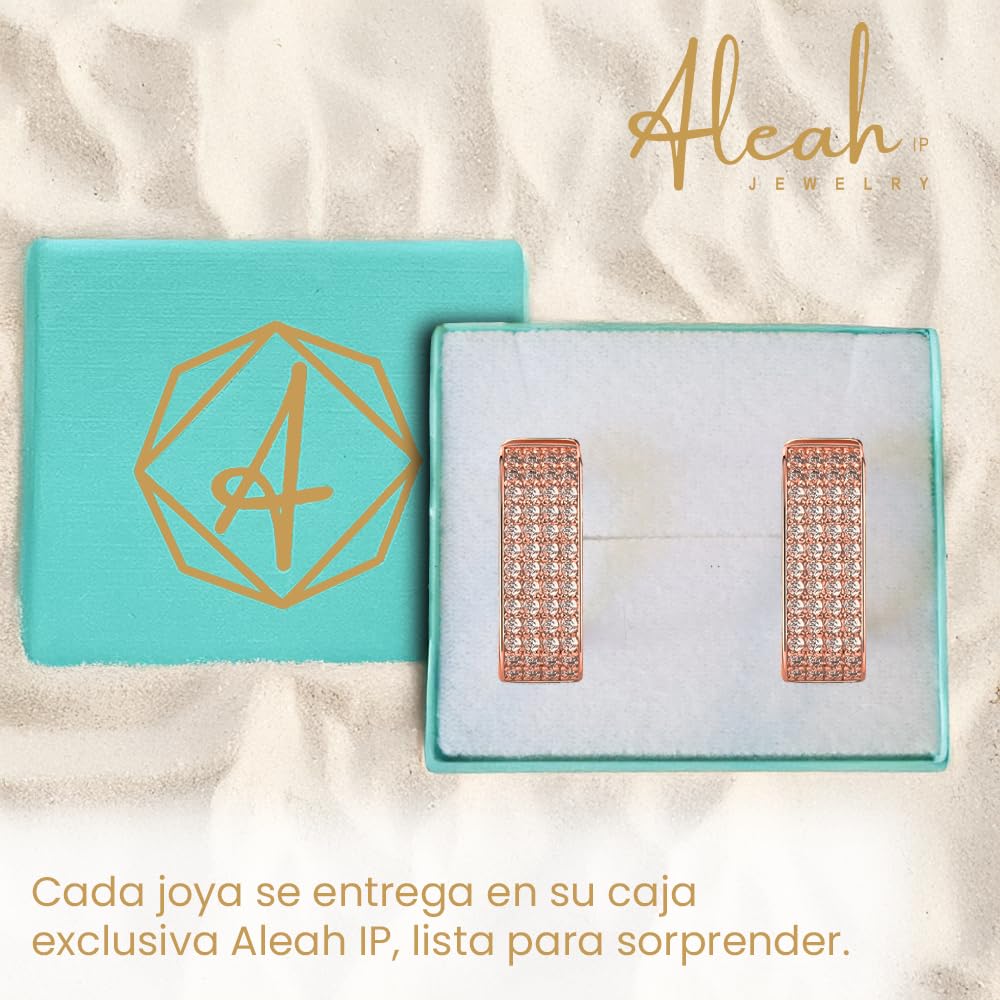 Arracadas Cuadradas Oro Rosa con Zirconia Aleah Jewelry vista 6