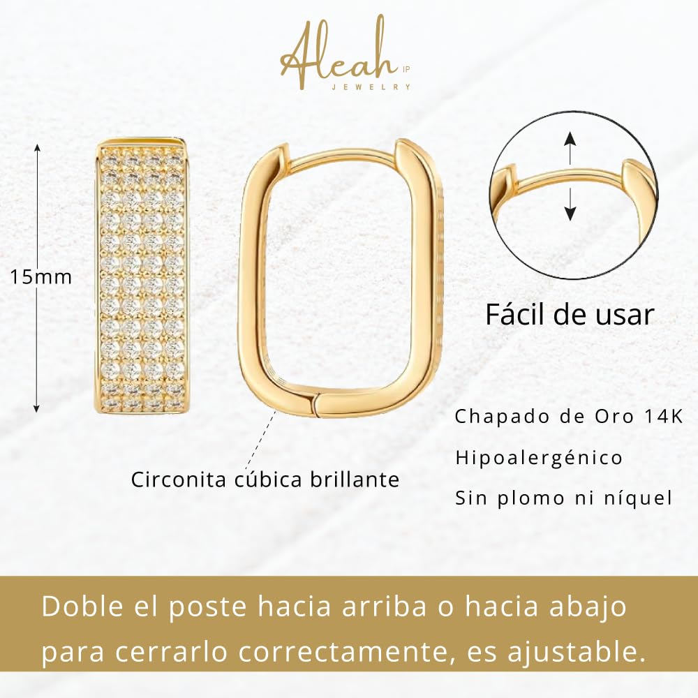 Arracadas Cuadradas Doradas con Zirconia Aleah Jewelry vista 9
