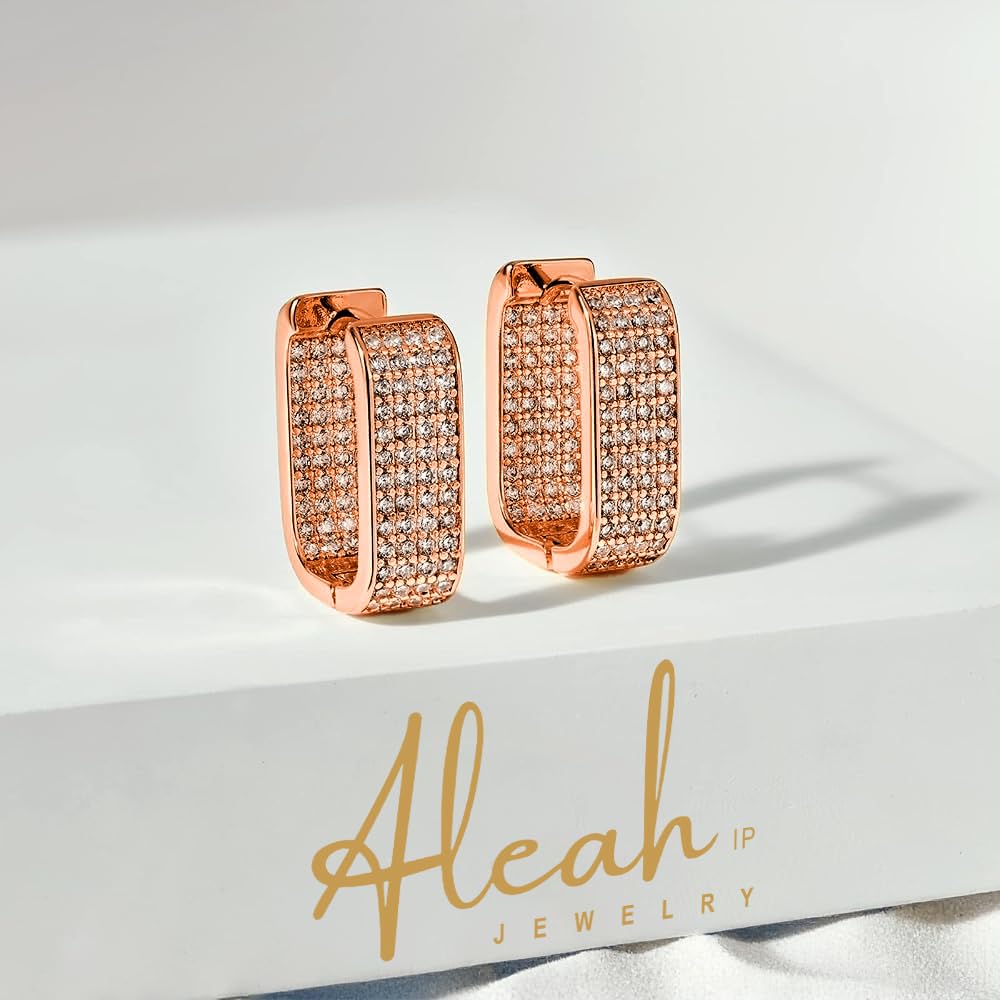Arracadas Cuadradas Oro Rosa con Zirconia Aleah Jewelry vista 7