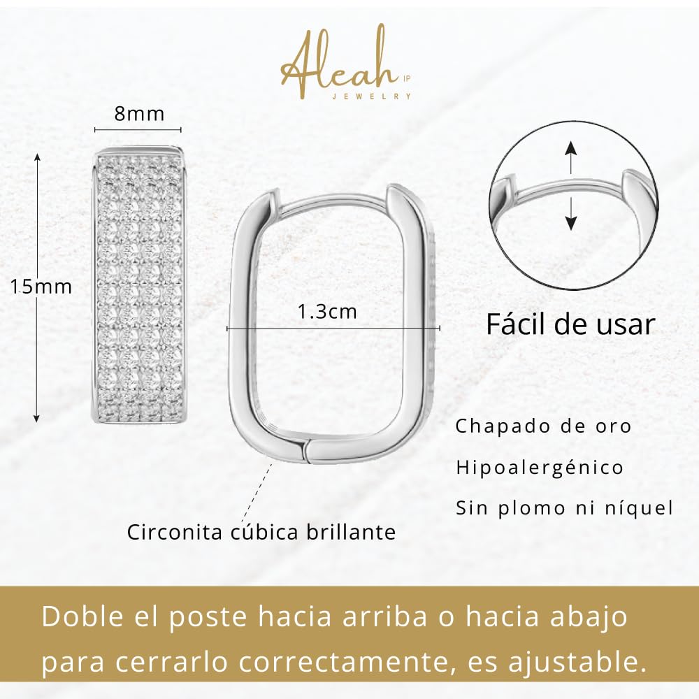 Arracadas Cuadradas Oro Blanco con Zirconia Aleah Jewelry vista 8