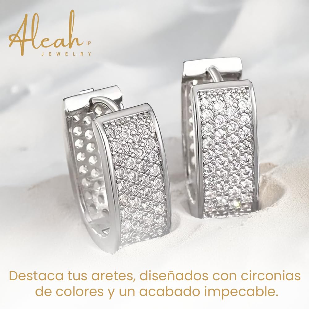 Arracadas Cuadradas Oro Blanco con Zirconia Aleah Jewelry vista 4