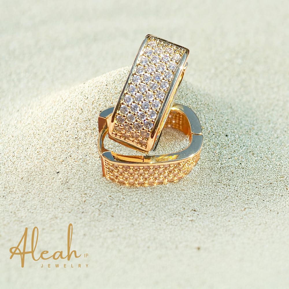 Arracadas Cuadradas Doradas con Zirconia Aleah Jewelry vista 4