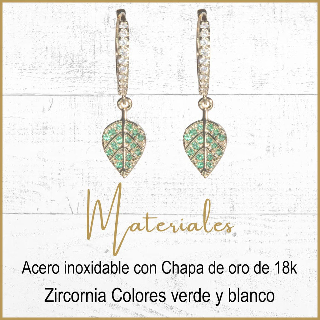 Arracadas Hojas con Zirconia Verde Aleah Jewelry vista 6