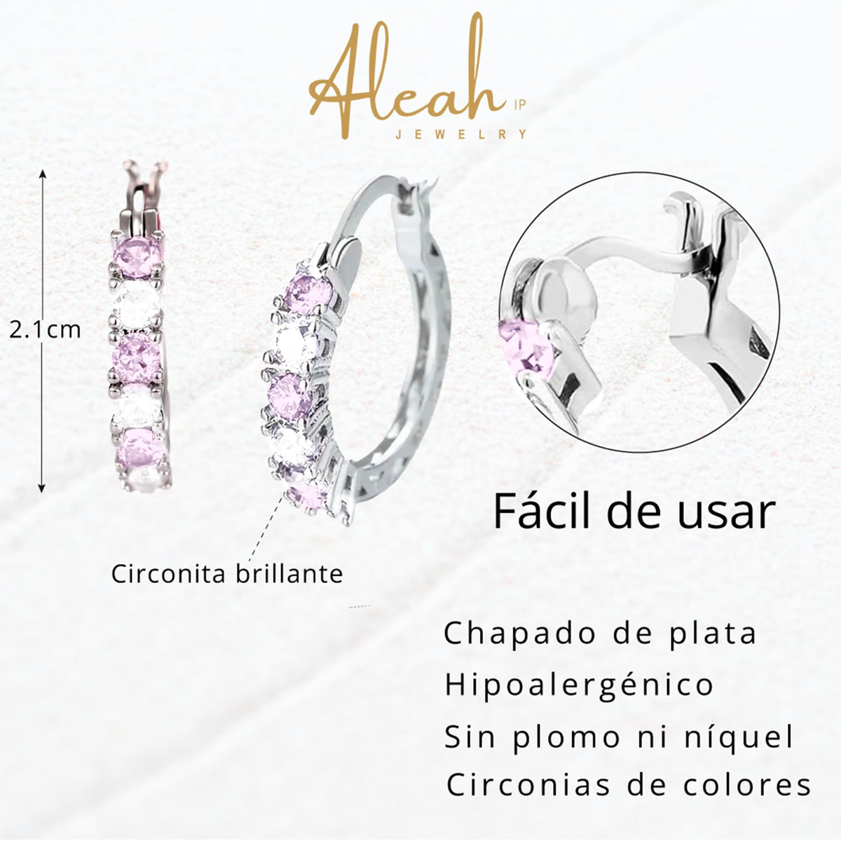 Arracadas Rosas con Zirconias Aleah Jewelry vista 2
