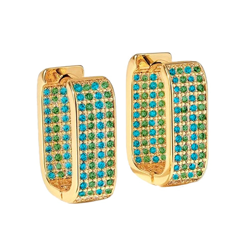 Arracadas Cuadradas Azul y Verde con Zirconias Aleah Jewelry