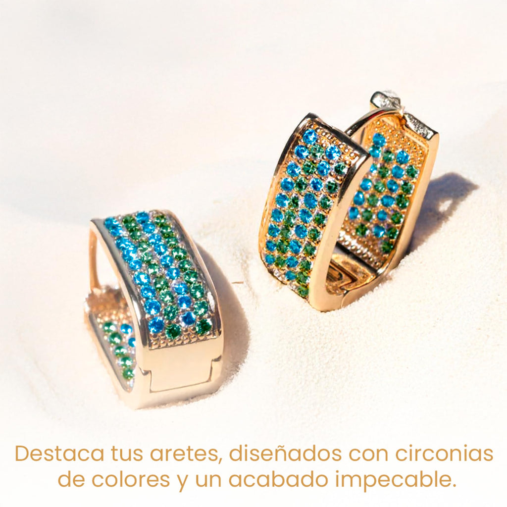 Arracadas Cuadradas Azul y Verde con Zirconias Aleah Jewelry vista 5