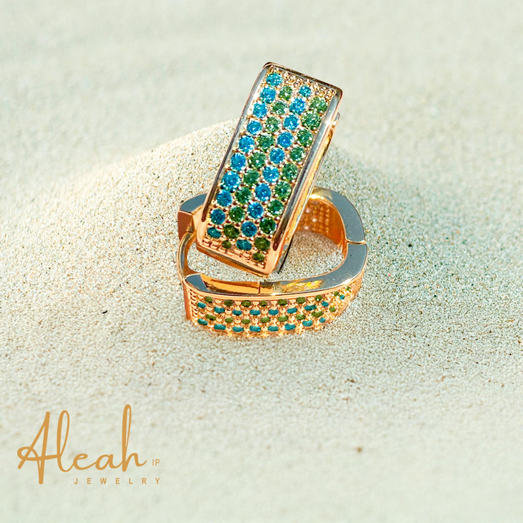 Arracadas Cuadradas Azul y Verde con Zirconias Aleah Jewelry vista 8