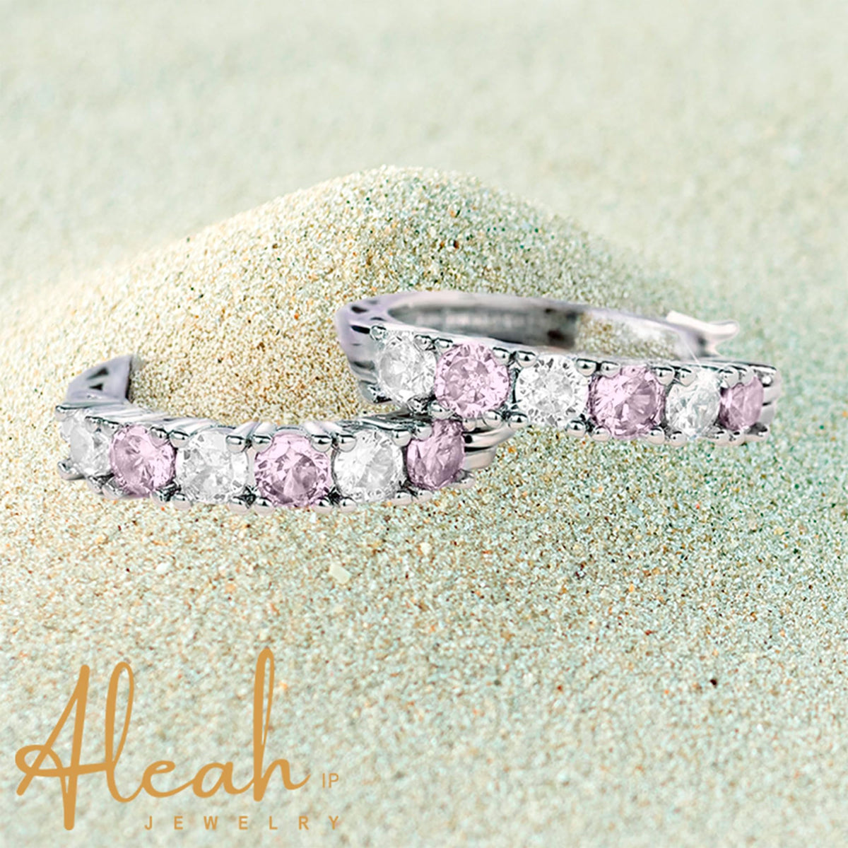 Arracadas Rosas con Zirconias Aleah Jewelry vista 4