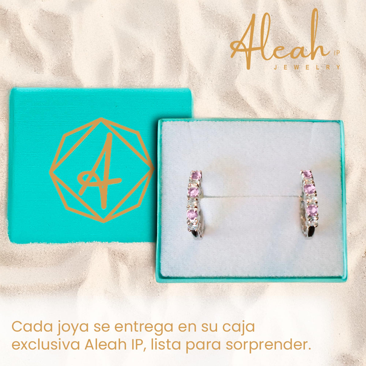 Arracadas Rosas con Zirconias Aleah Jewelry vista 5