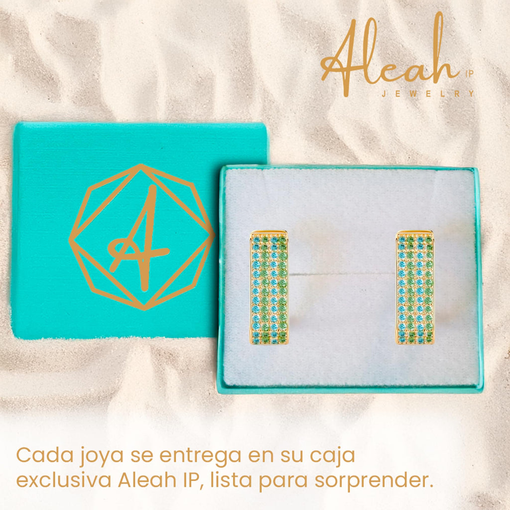 Arracadas Cuadradas Azul y Verde con Zirconias Aleah Jewelry vista 7